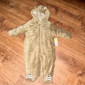 Little Wonders Unisex Baby Brown Bear Bunting Zip-up Hooded Soft Snowsuit NWT